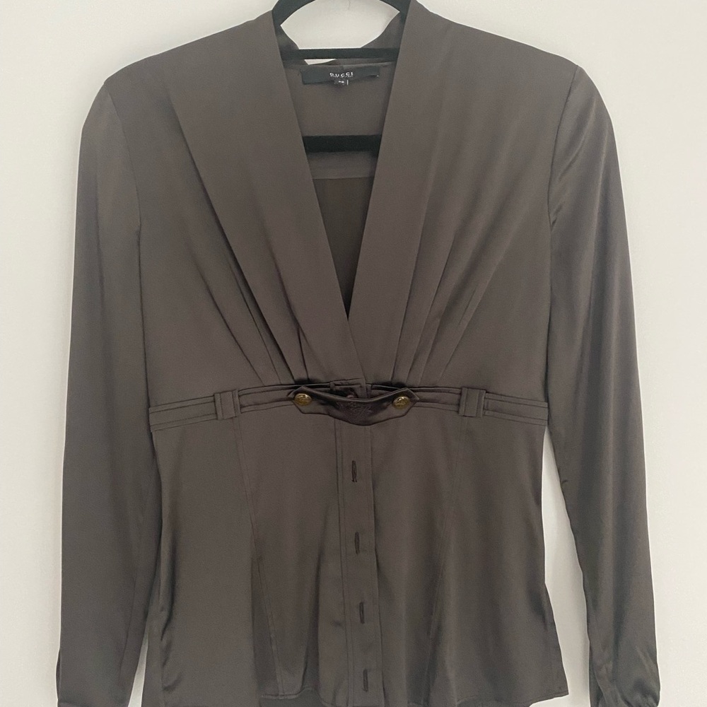 GUCCI Brown Silk Blouse size 38 made in Italy